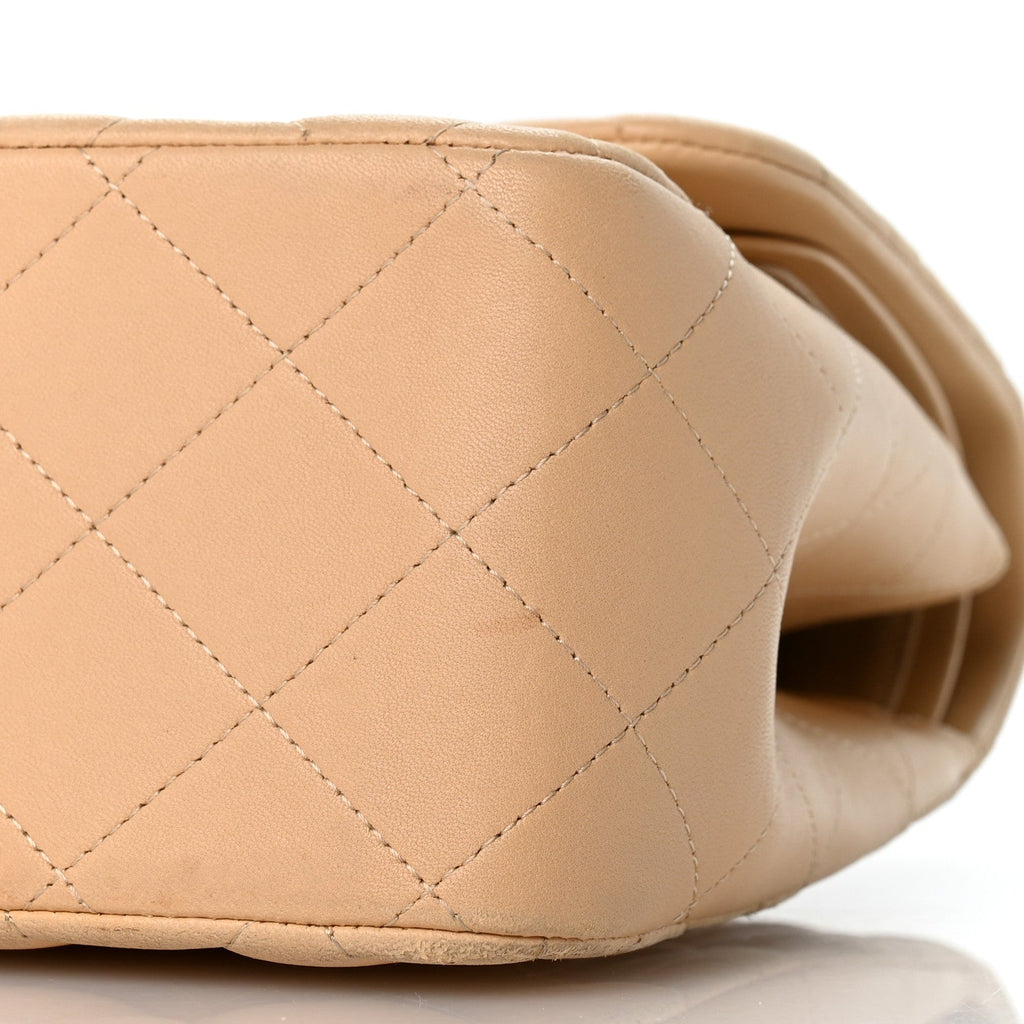 Lambskin Quilted Jumbo Double Flap Light Beige At My store