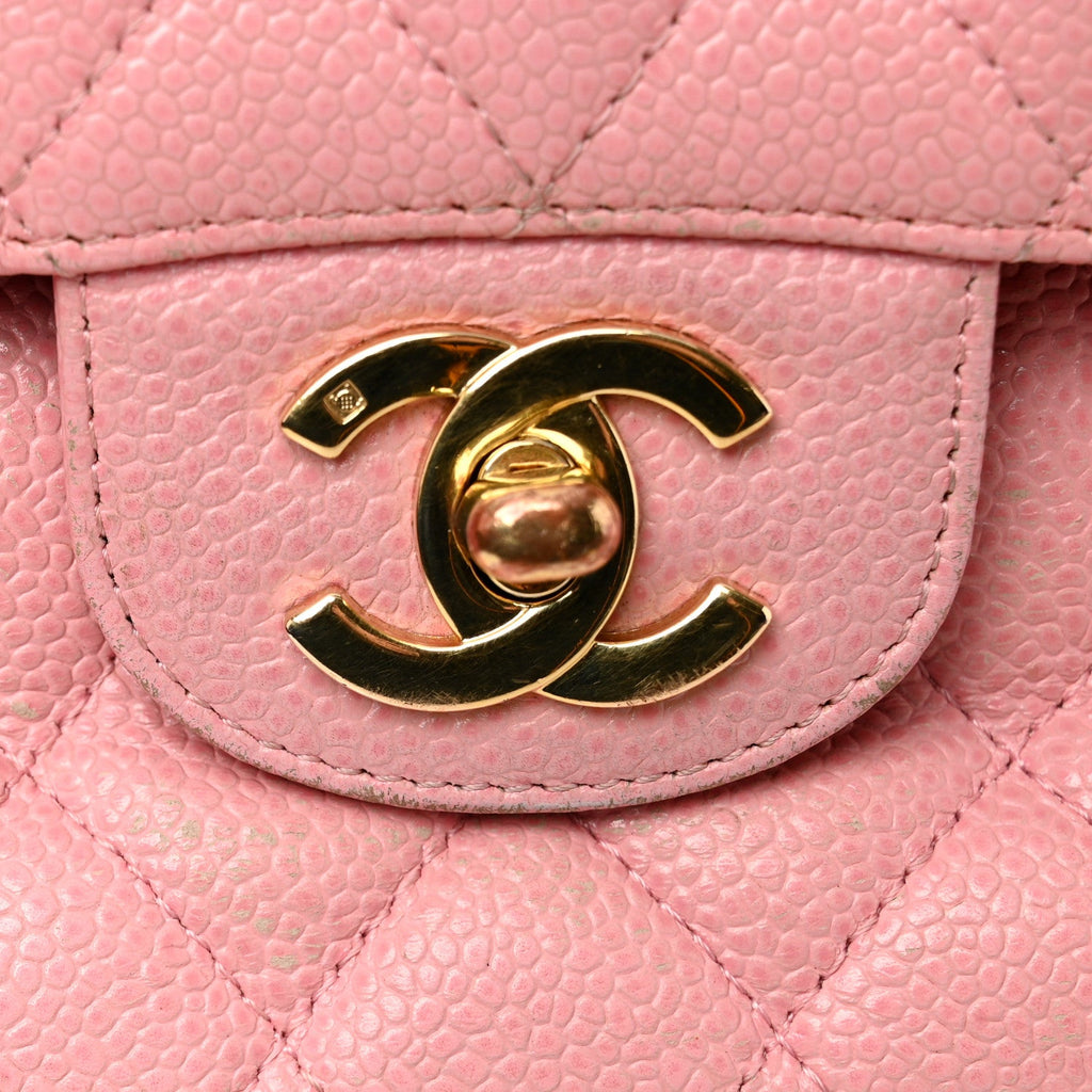 Caviar Quilted Medium Double Flap Light Pink At My store