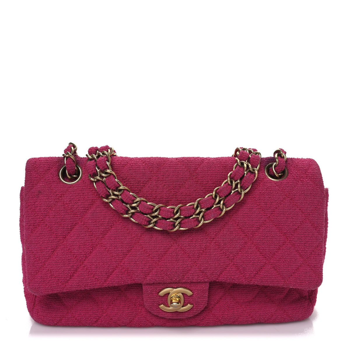 Tweed Quilted Medium Double Flap Fuchsia At My store