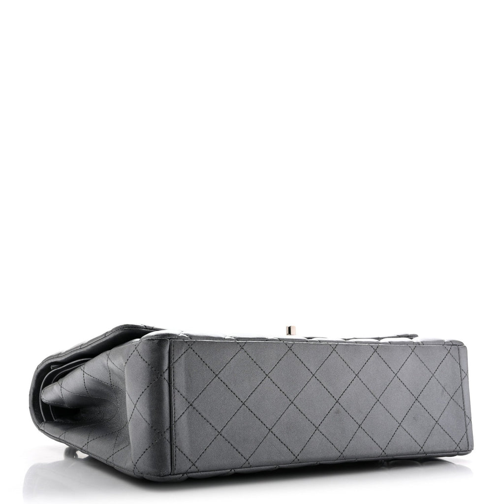 Metallic Lambskin Quilted Maxi Double Flap Pewter At My store