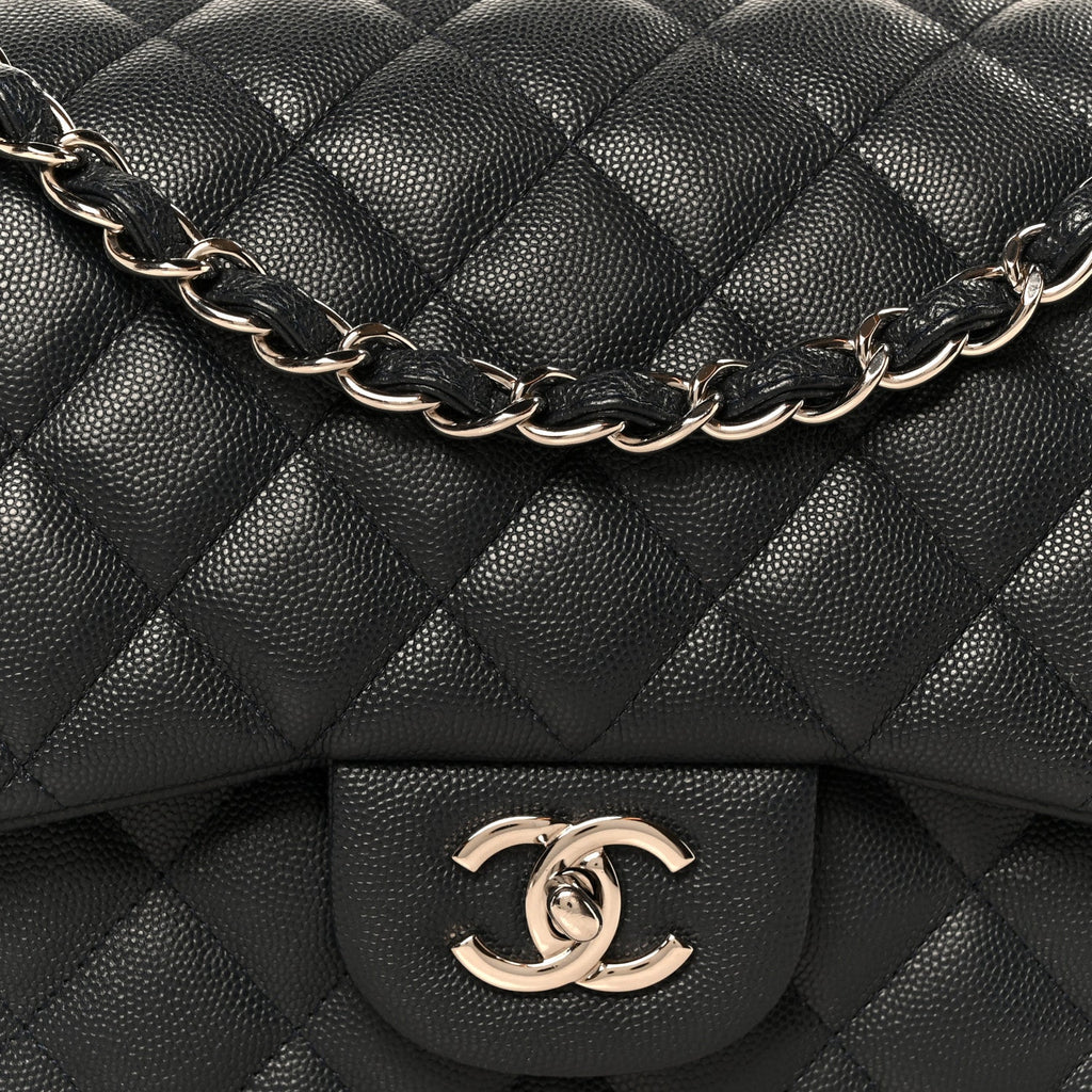 Caviar Quilted Jumbo Double Flap Navy Blue At My store