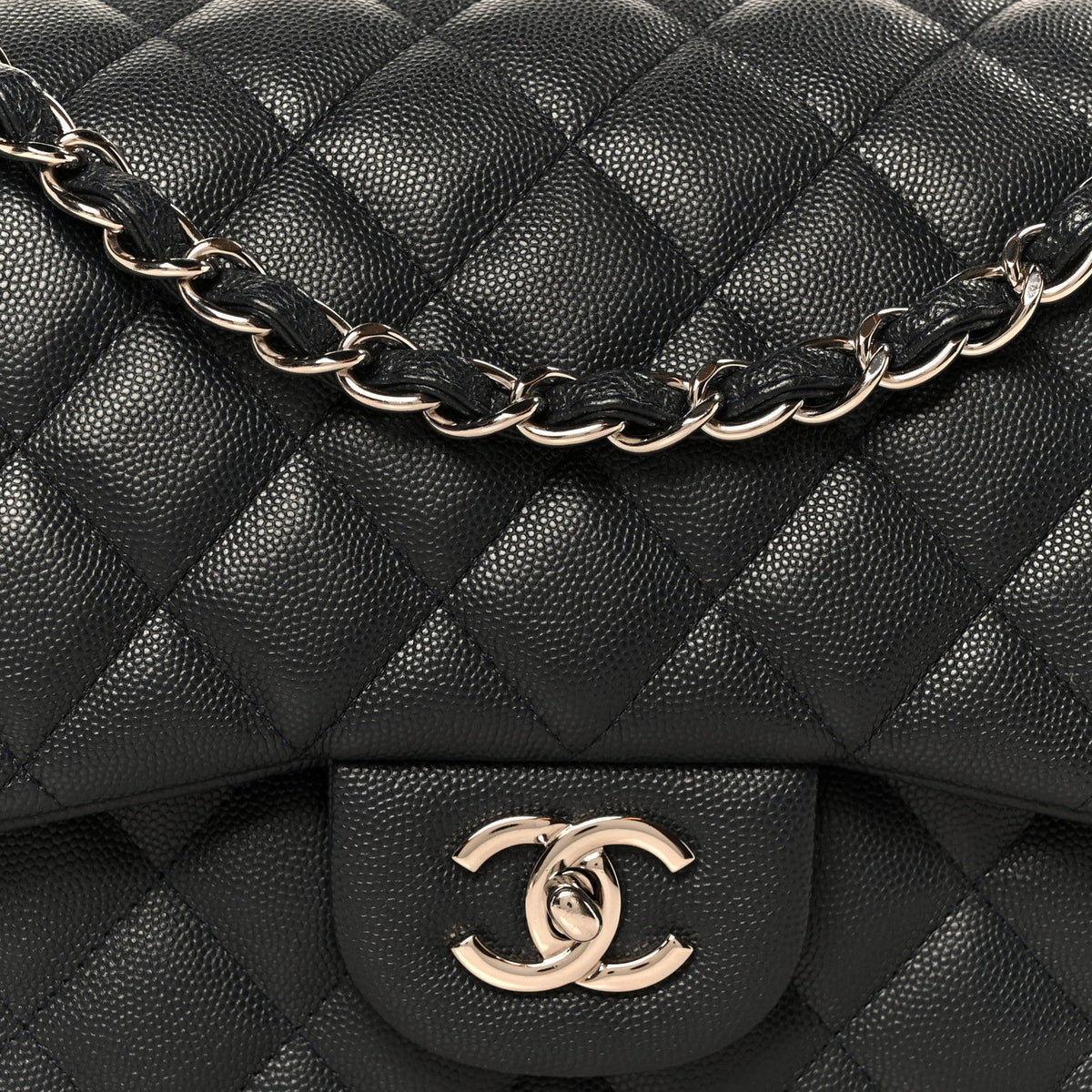 Caviar Quilted Jumbo Double Flap Navy Blue At My store