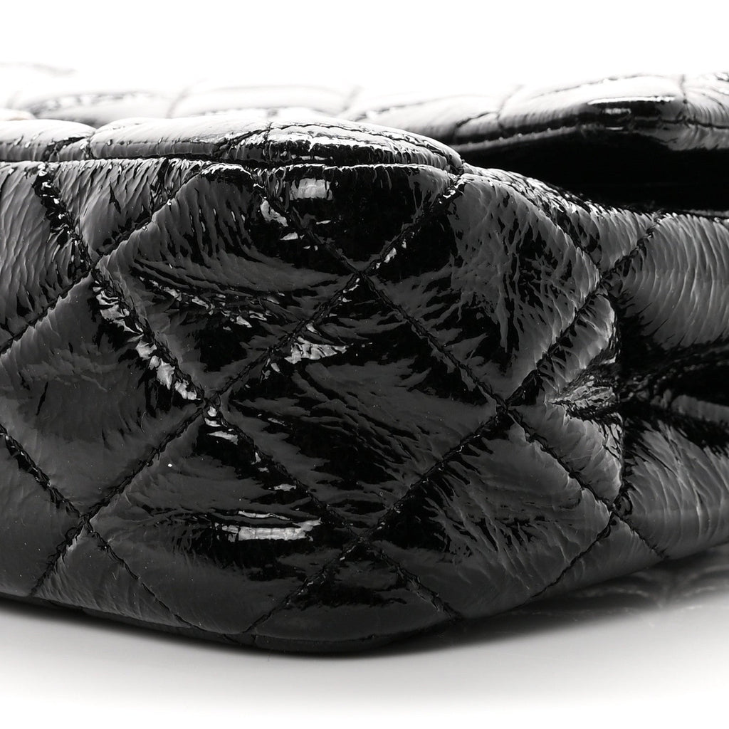 Crumpled Patent Quilted Medium Double Flap Black At My store