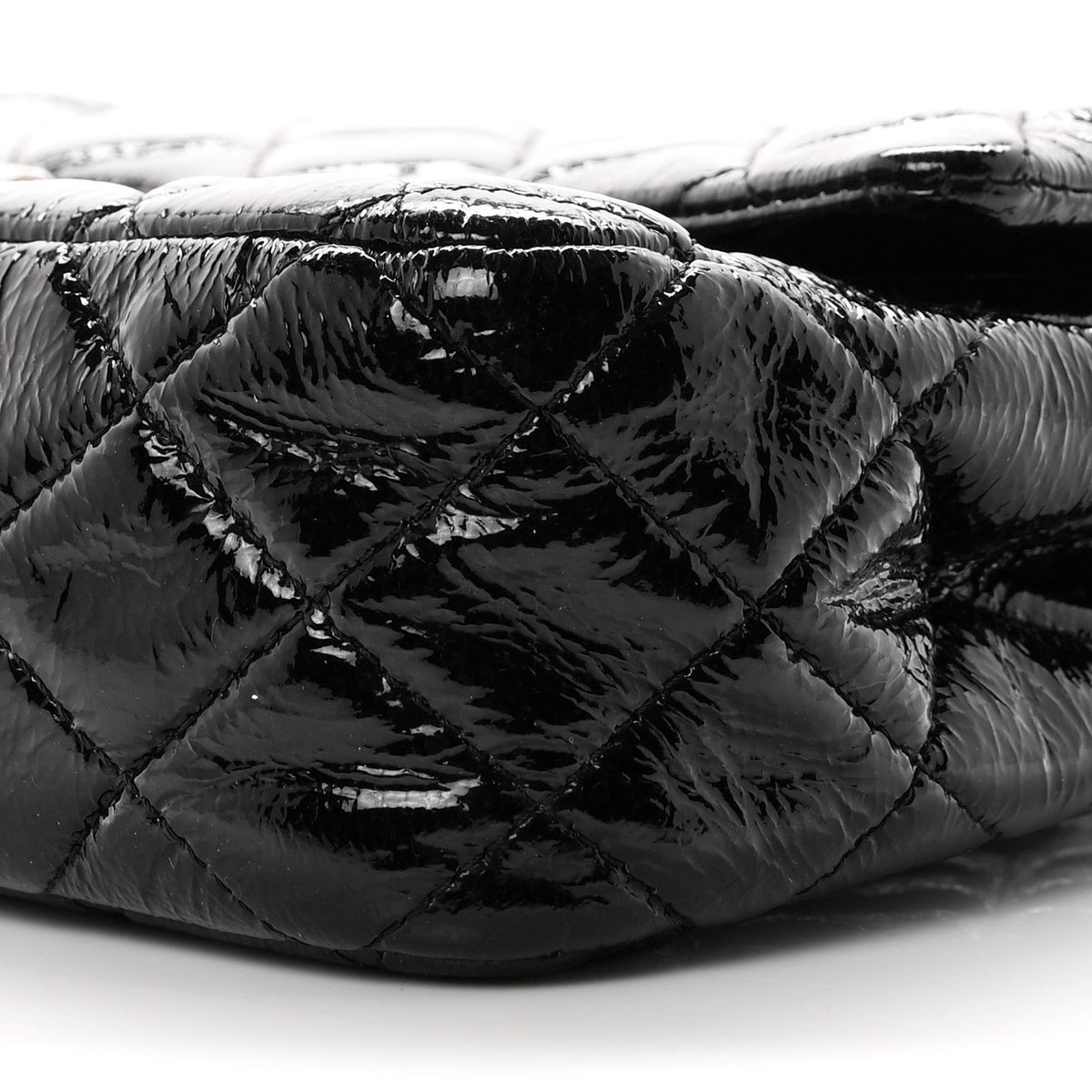 Crumpled Patent Quilted Medium Double Flap Black At My store