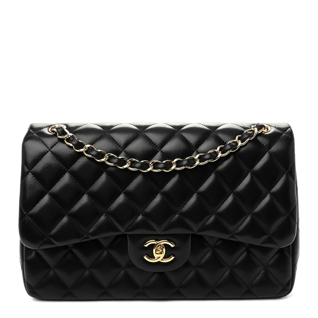 Lambskin Quilted Jumbo Double Flap Black At My store