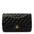 Lambskin Quilted Jumbo Double Flap Black At My store
