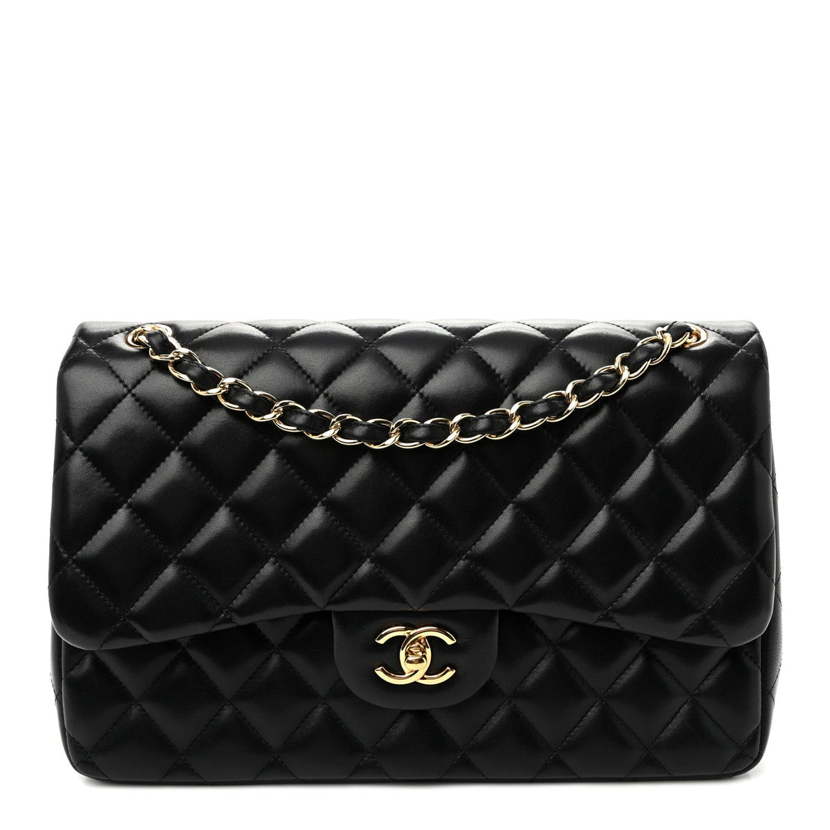 Lambskin Quilted Jumbo Double Flap Black At My store