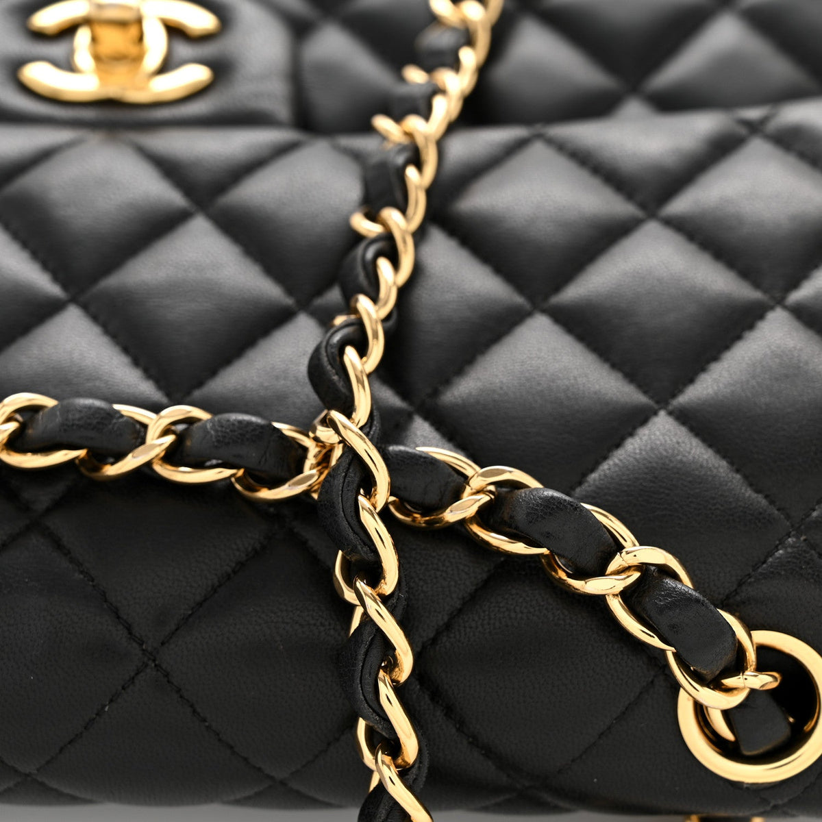 Lambskin Quilted Medium Double Flap Black At My store