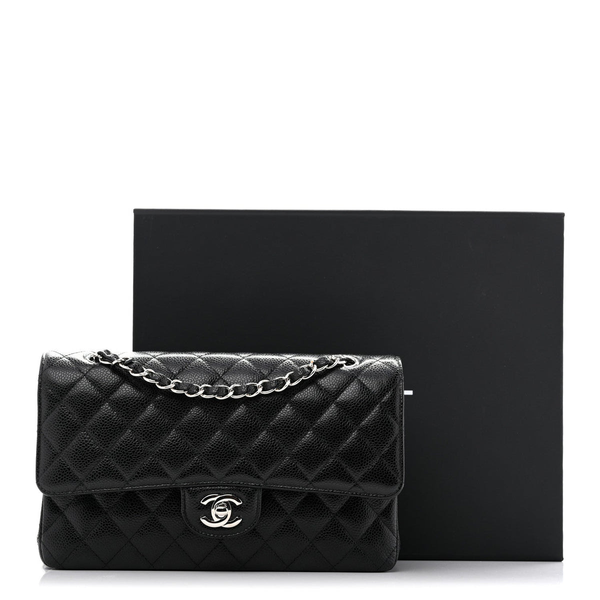 Caviar Quilted Medium Double Flap Black At My store