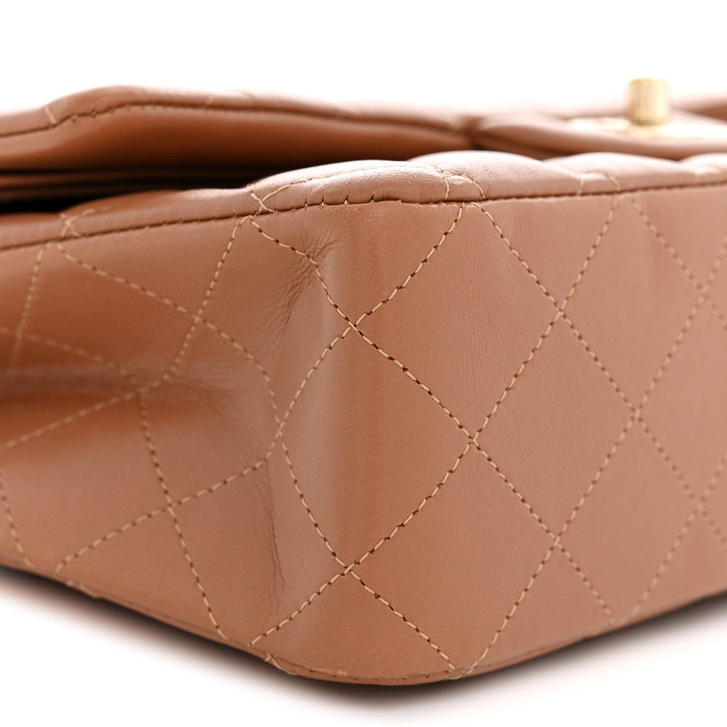 Lambskin Quilted Medium Double Flap Brown At My store