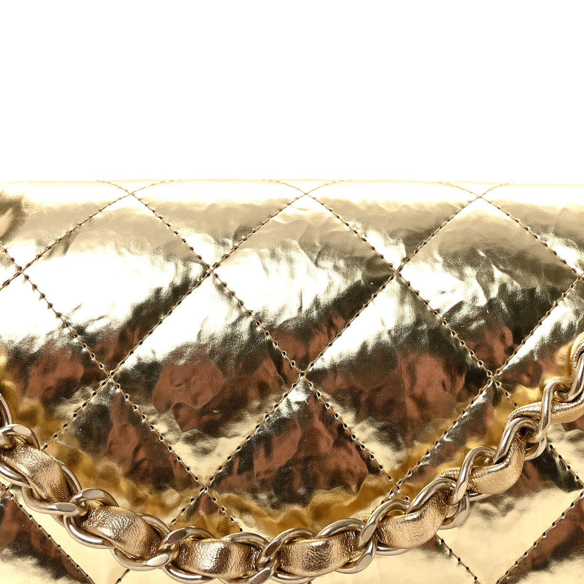 Hammered Metallic Calfskin Quilted Small Double Flap Gold At My store