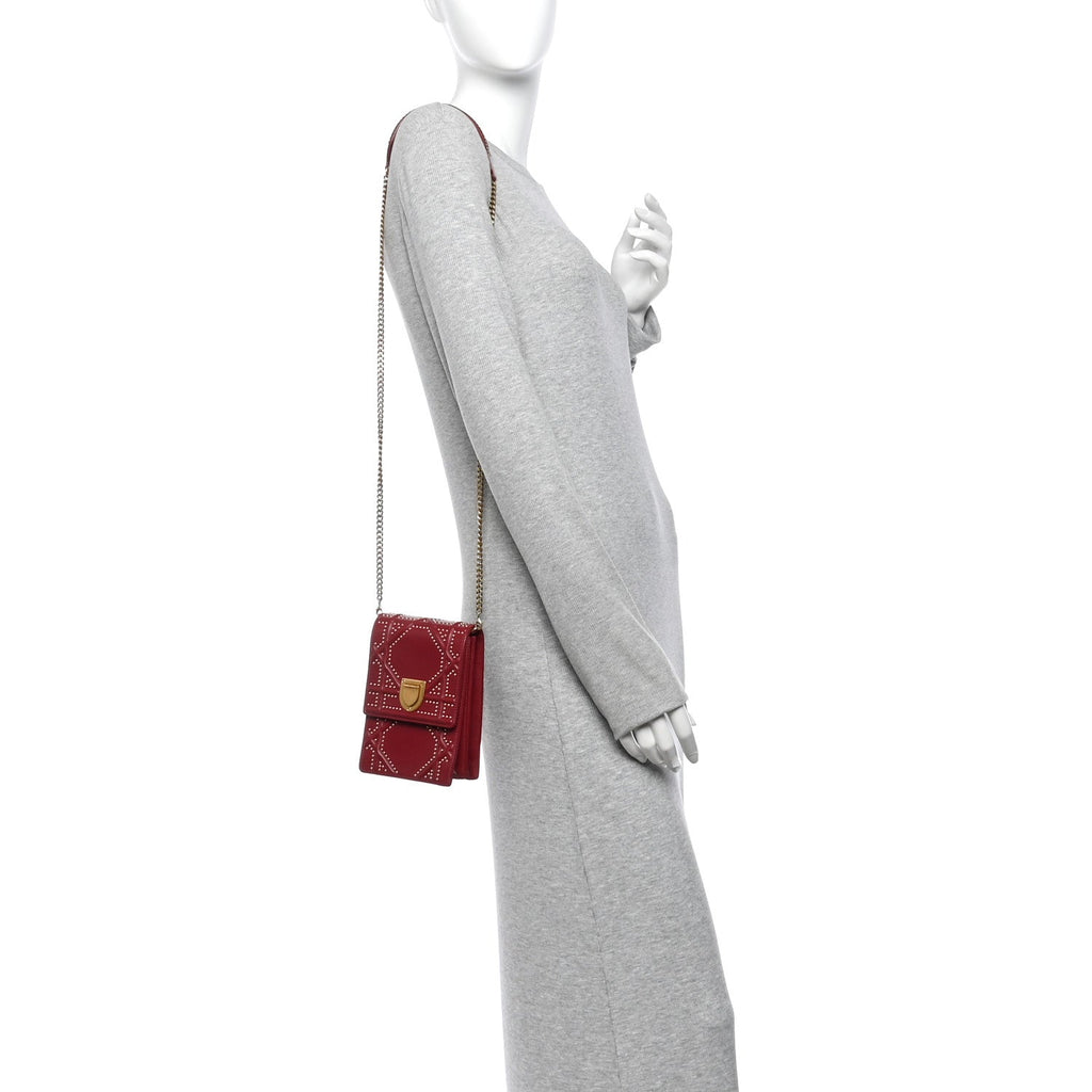 Lambskin Studded Vertical Diorama Spicy Red AT My store