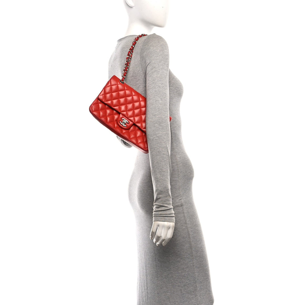 Lambskin Quilted Medium Double Flap Red At My store