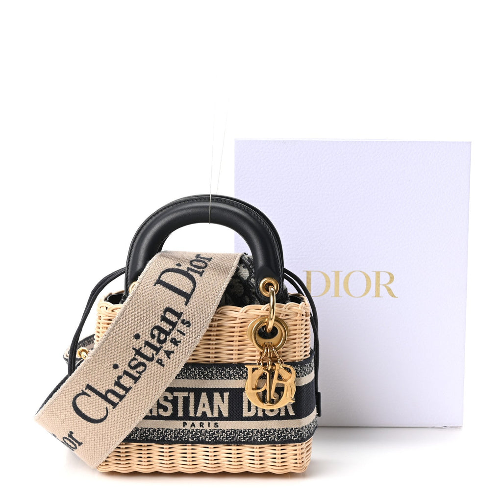 Wicker Oblique Mini Lady Dior Bag Blue AT My store