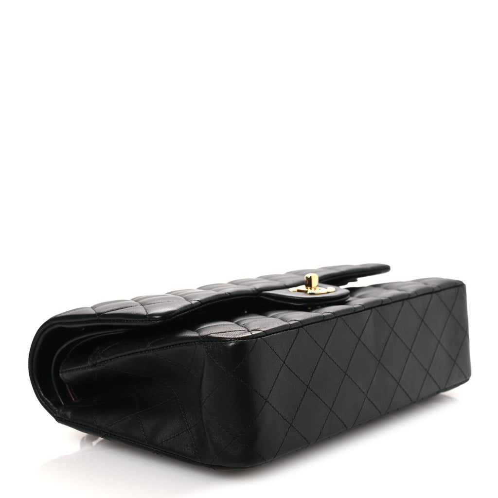 Lambskin Quilted Medium Double Flap Black At My store