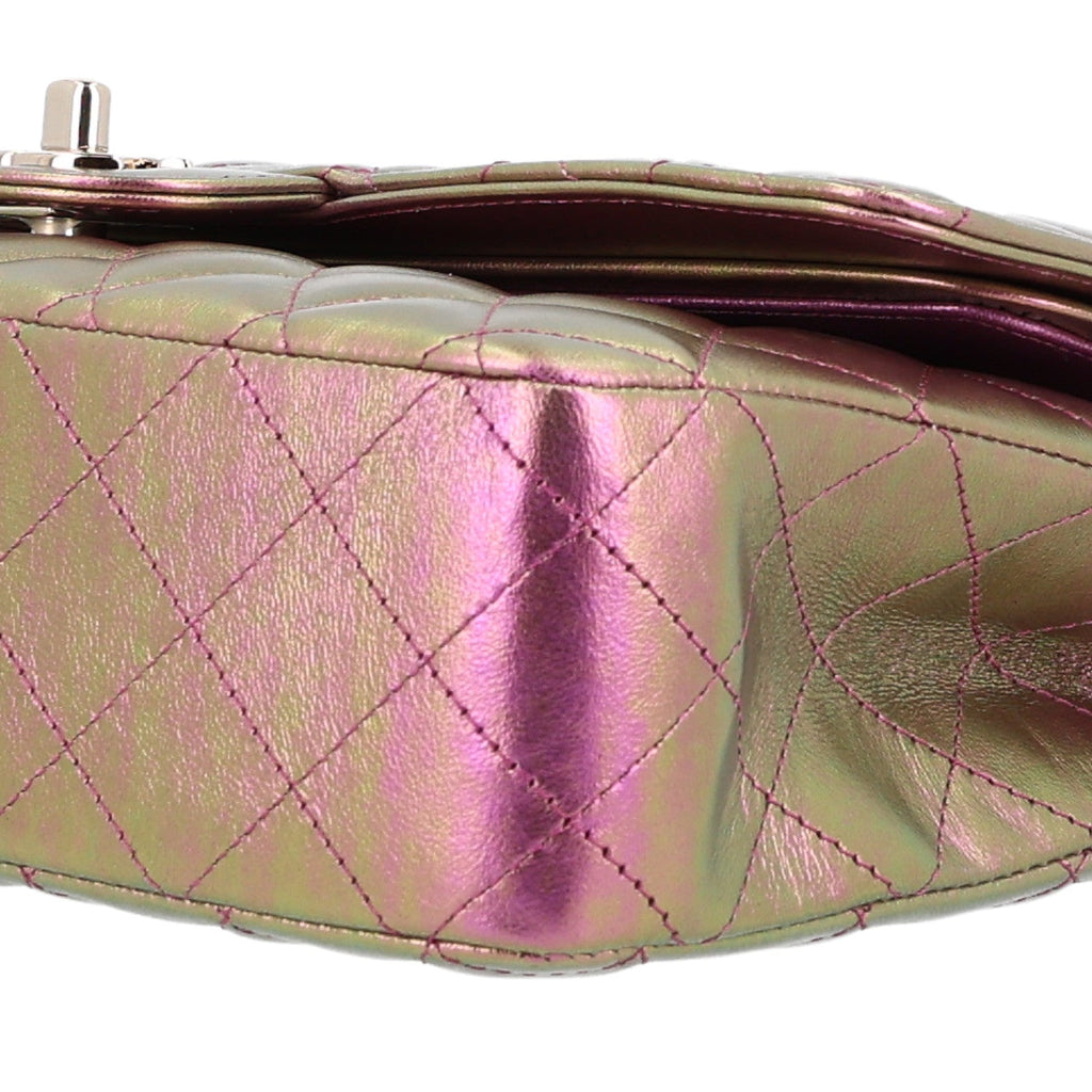 Iridescent Lambskin Quilted Medium Double Flap Purple At My store