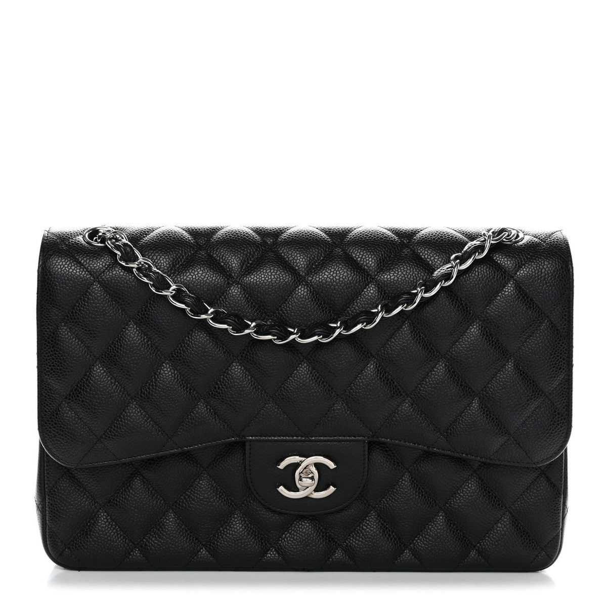 Caviar Quilted Jumbo Double Flap Black At My store