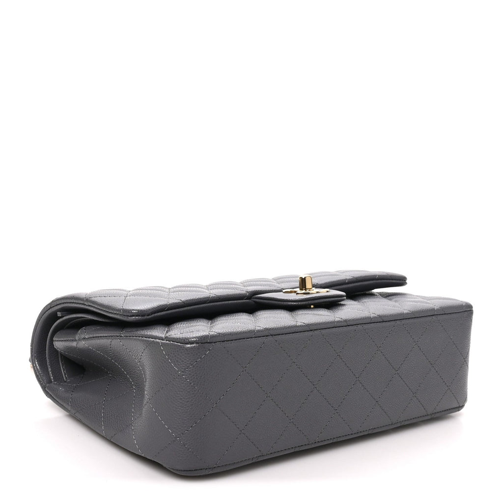 Caviar Quilted Medium Double Flap Dark Grey At My store