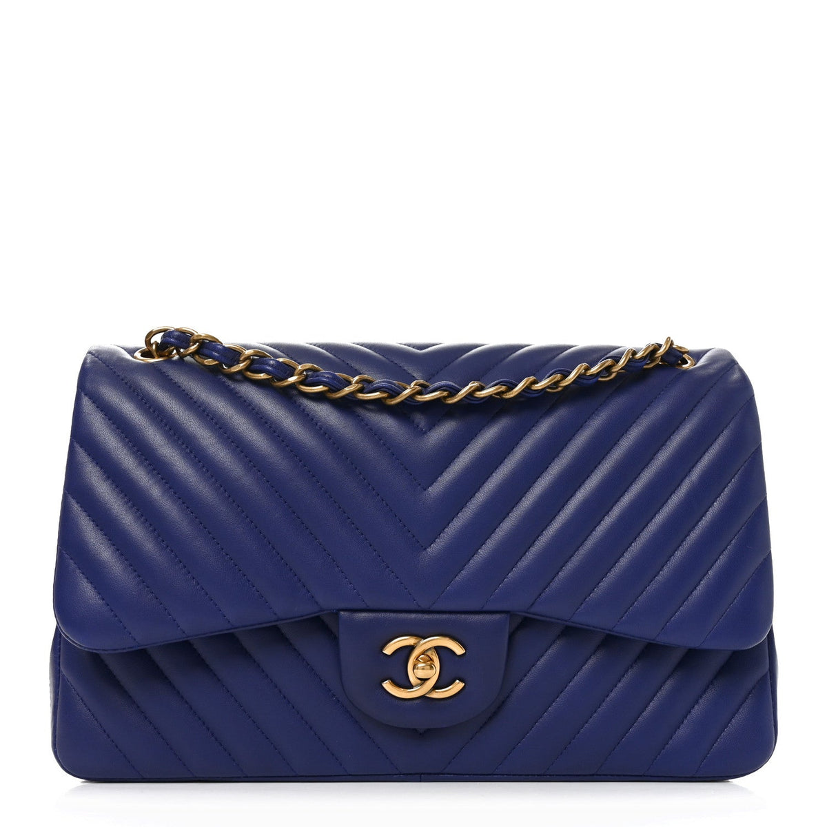 Lambskin Chevron Quilted Jumbo Double Flap Navy Blue At My store