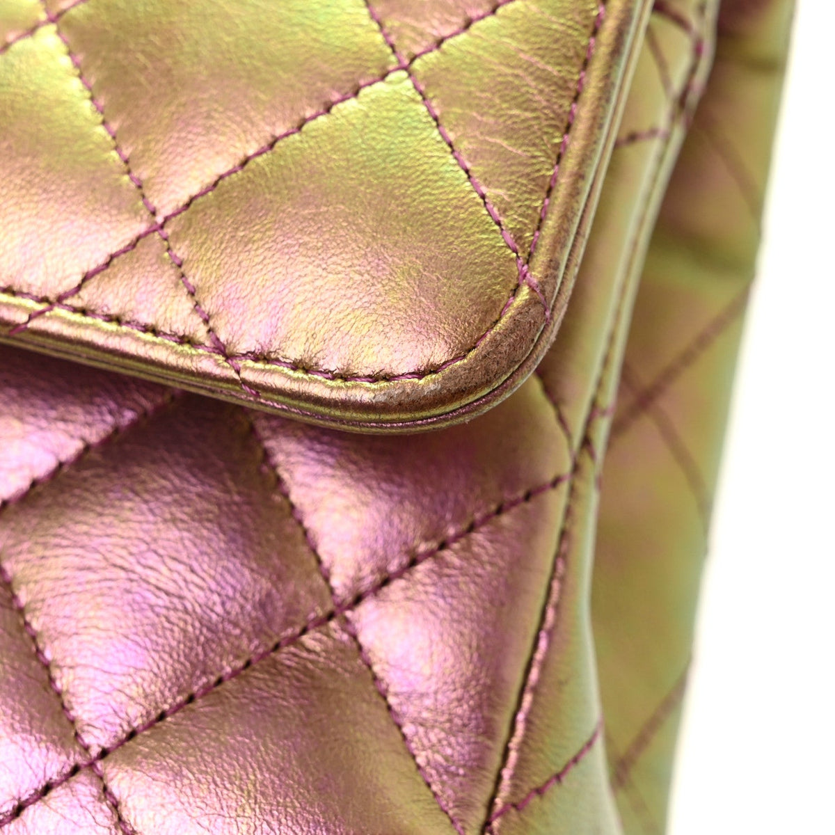 Iridescent Lambskin Quilted Medium Double Flap Purple At My store