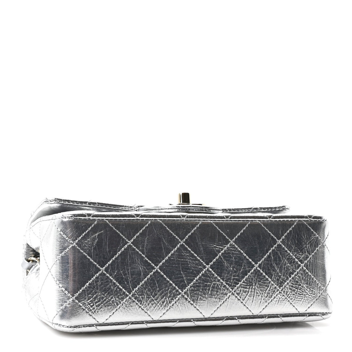 Hammered Metallic Calfskin Quilted Small Double Flap Silver At My store