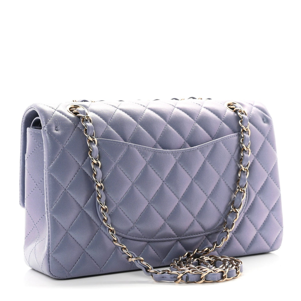 Iridescent Lambskin Quilted Medium Double Flap Light Purple At My store