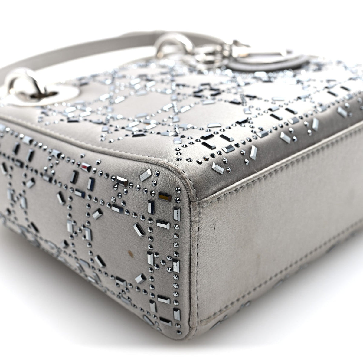 Satin Crystal Cannage Mini Lady Dior Gray AT My store