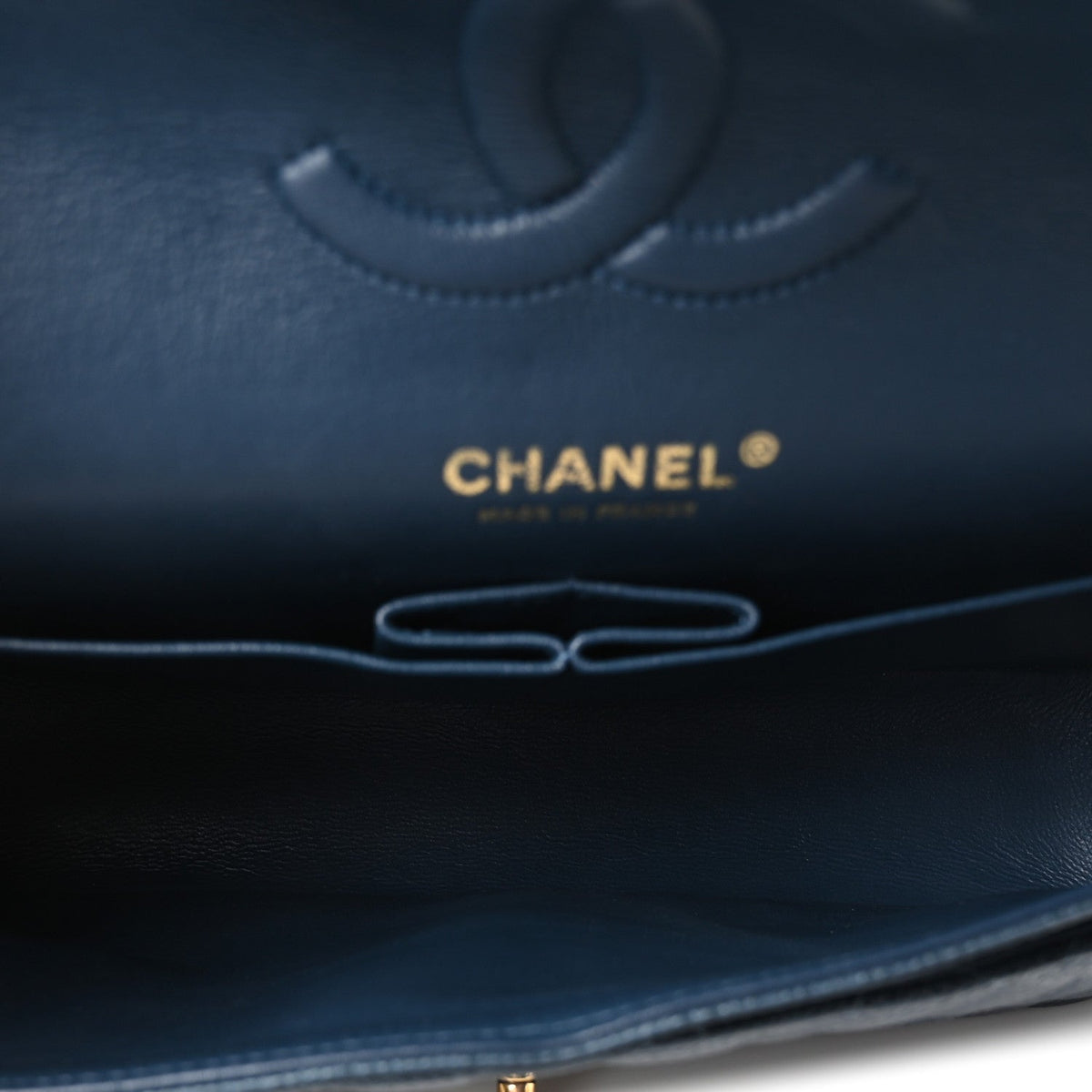 Metallic Caviar Quilted Medium Double Flap Dark Blue At My store