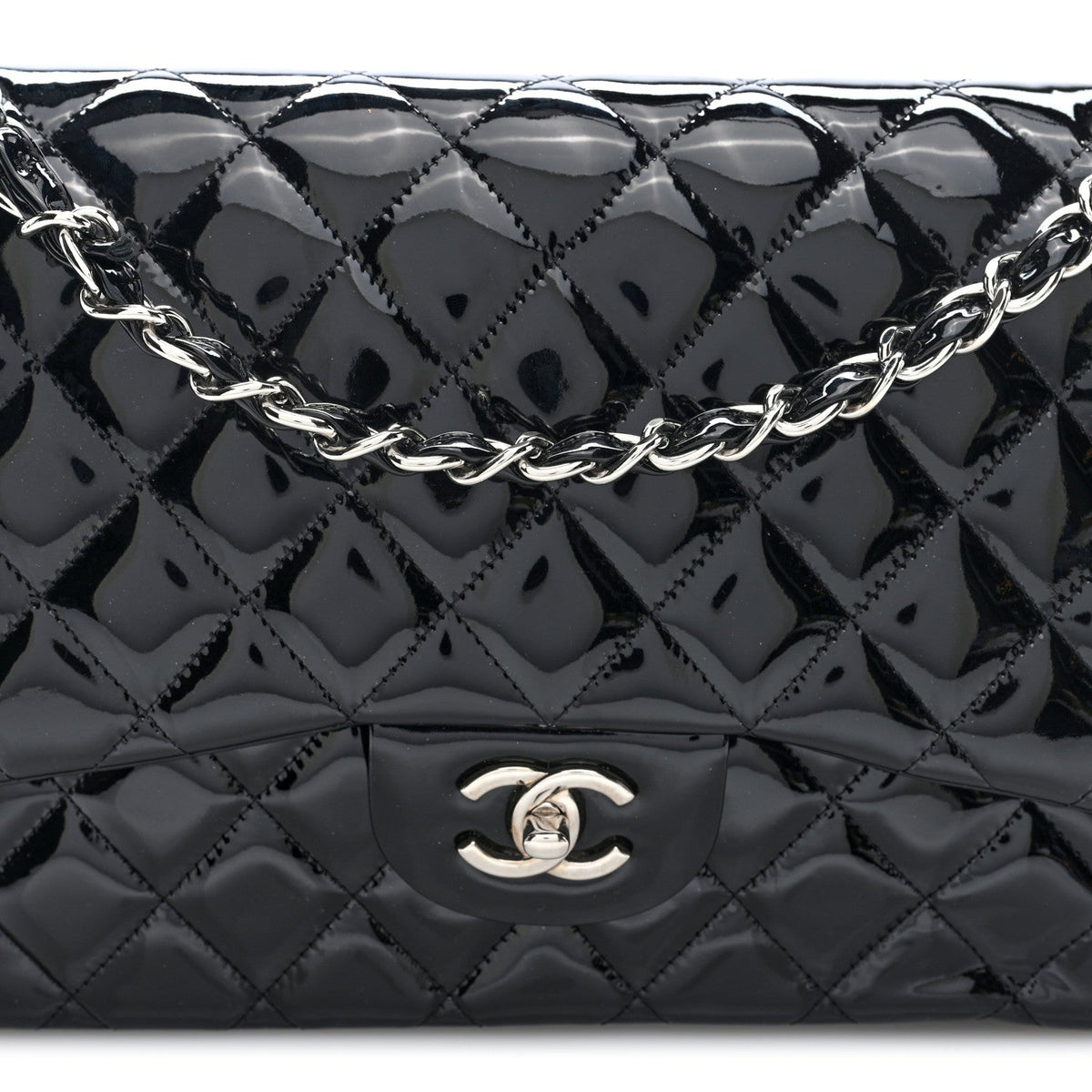 Patent Quilted Jumbo Double Flap Black At My store