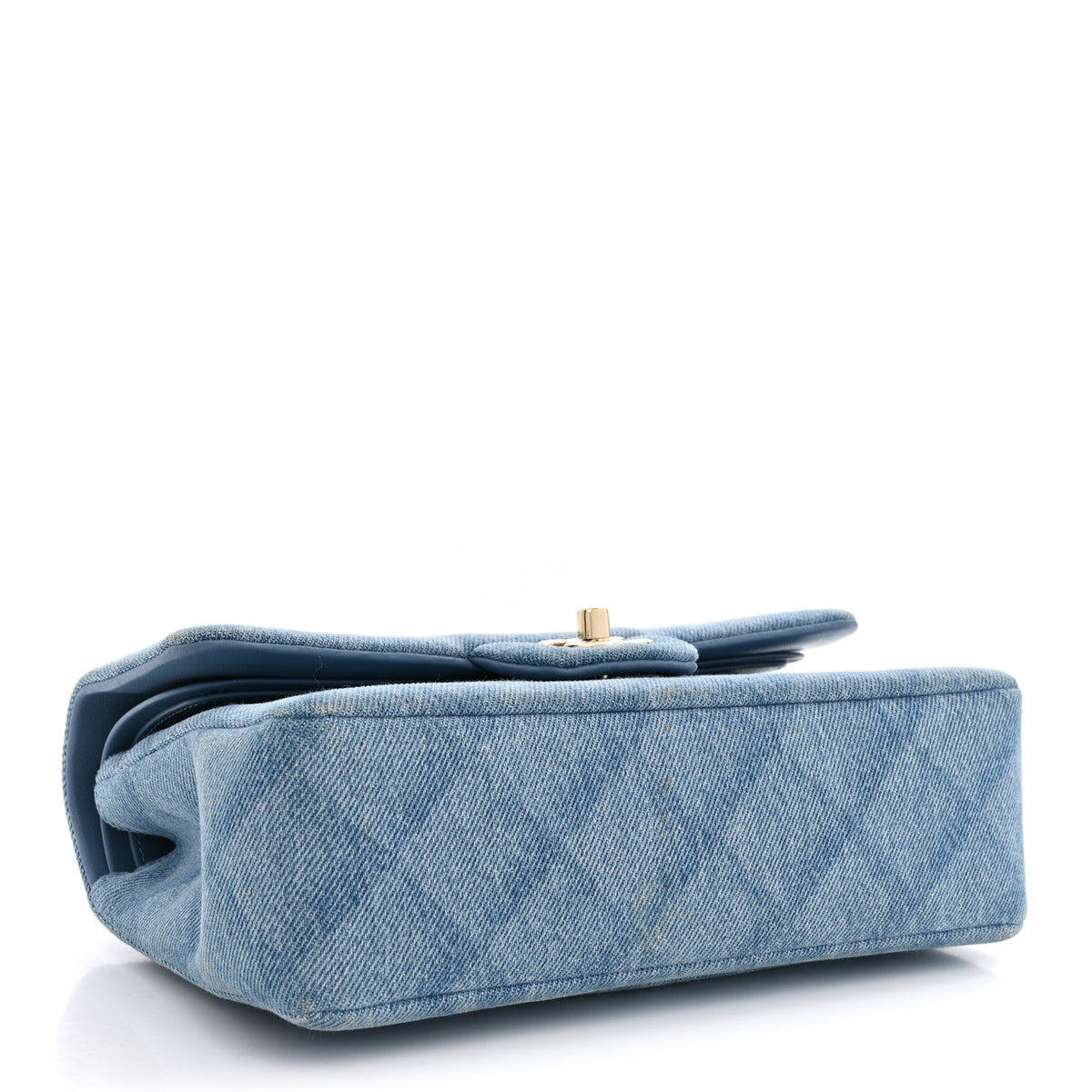 Printed Denim Quilted Small Double Flap Light Blue At My store