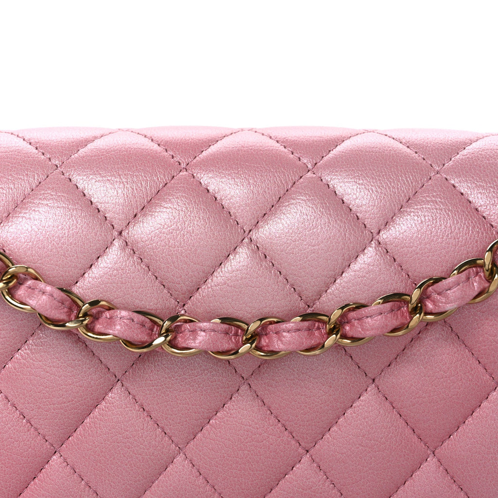 Iridescent Caviar Quilted Medium Double Flap Rose Pink At My store