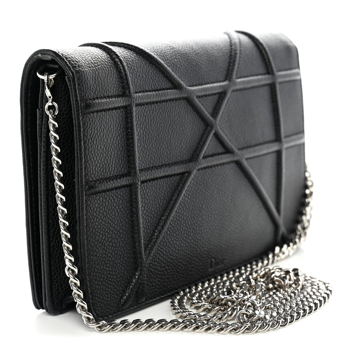 Grained Calfskin Diorama Wallet on Chain Pouch Black AT My store