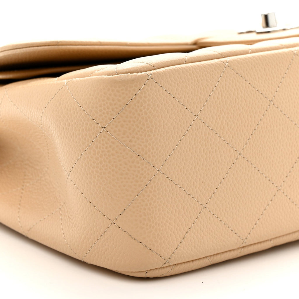 Caviar Quilted Jumbo Double Flap Light Beige At My store