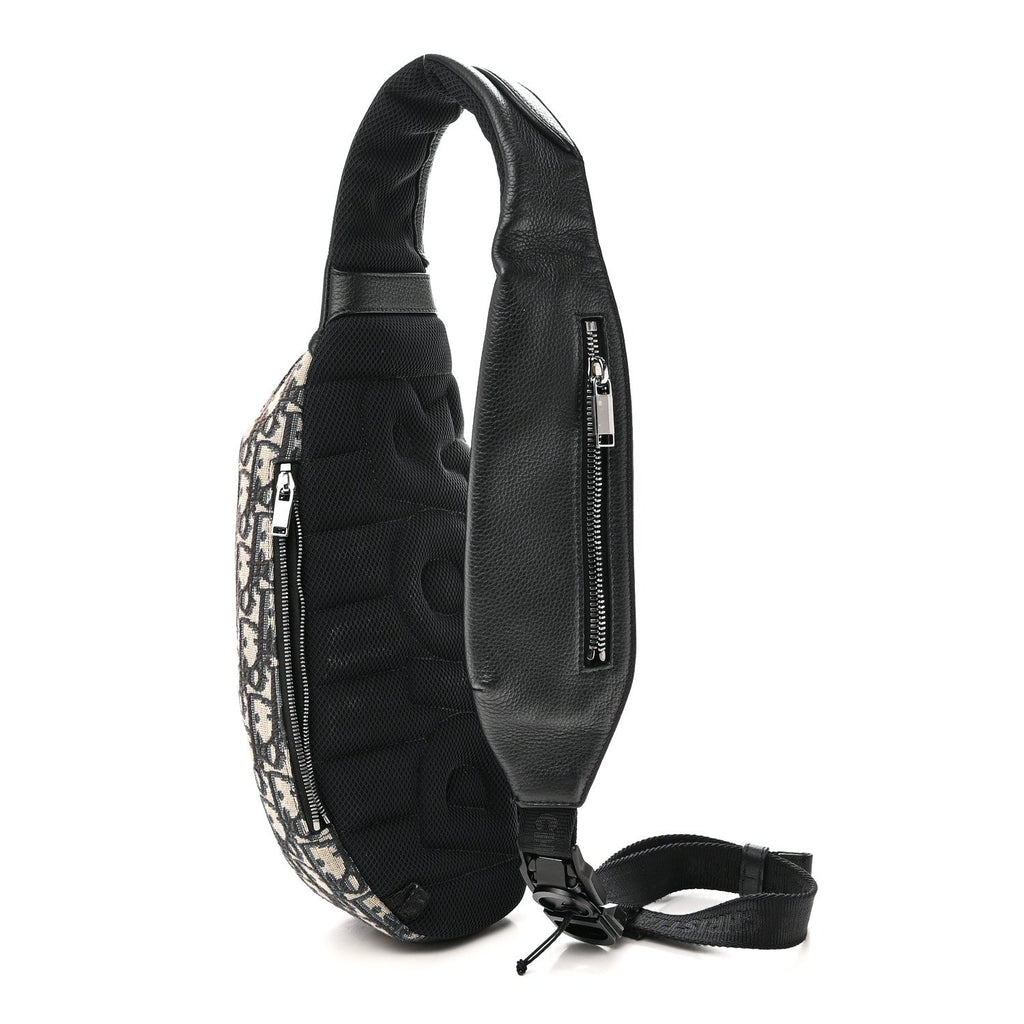 Grained Calfskin Oblique Scarab Sling Bag Blue Black AT My store