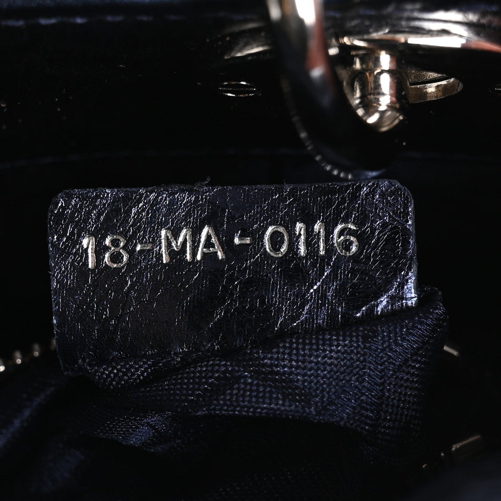 Metallic Crinkled Lambskin Cannage Mini Lady Dior Blue AT My store