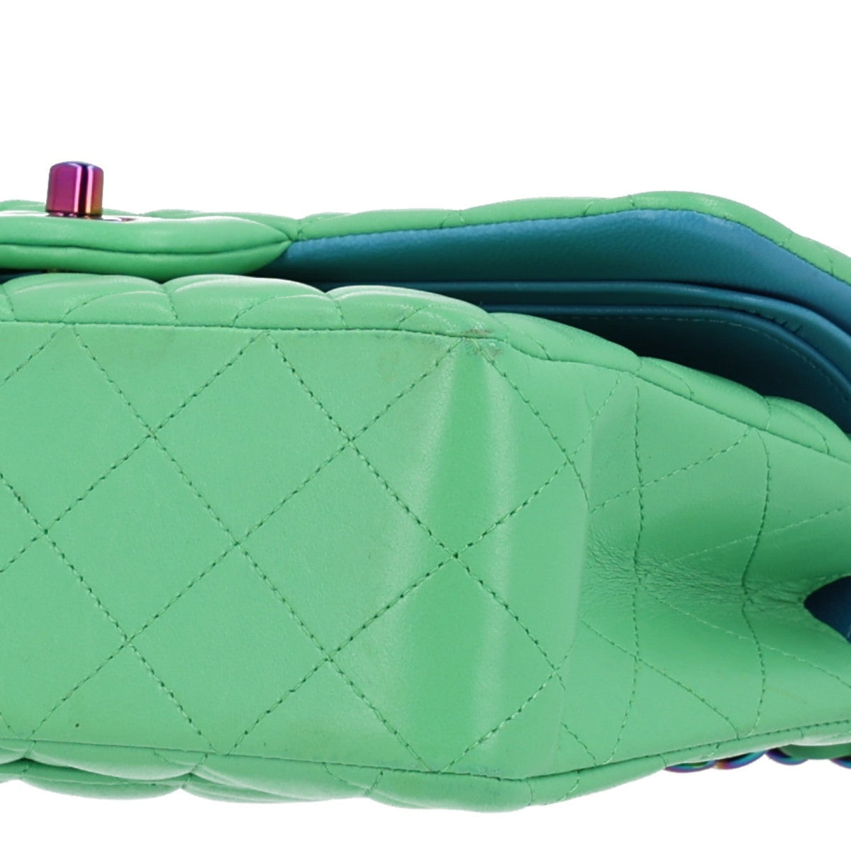 Lambskin Quilted Small Double Flap Green Blue At My store
