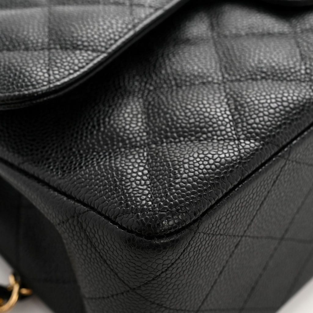 Caviar Quilted Jumbo Double Flap Black At My store