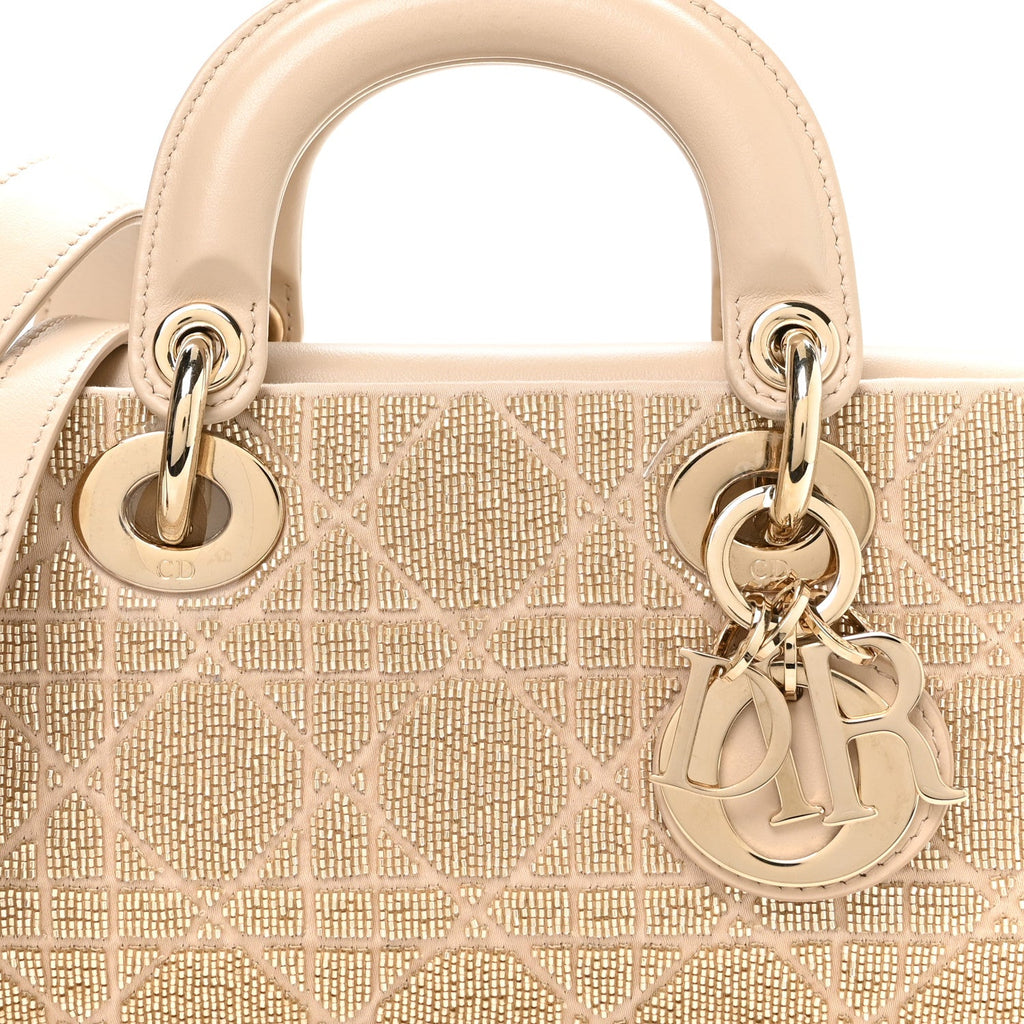 Lambskin Cannage Beaded Embroidered Micro Lady D-Joy Beige AT My store
