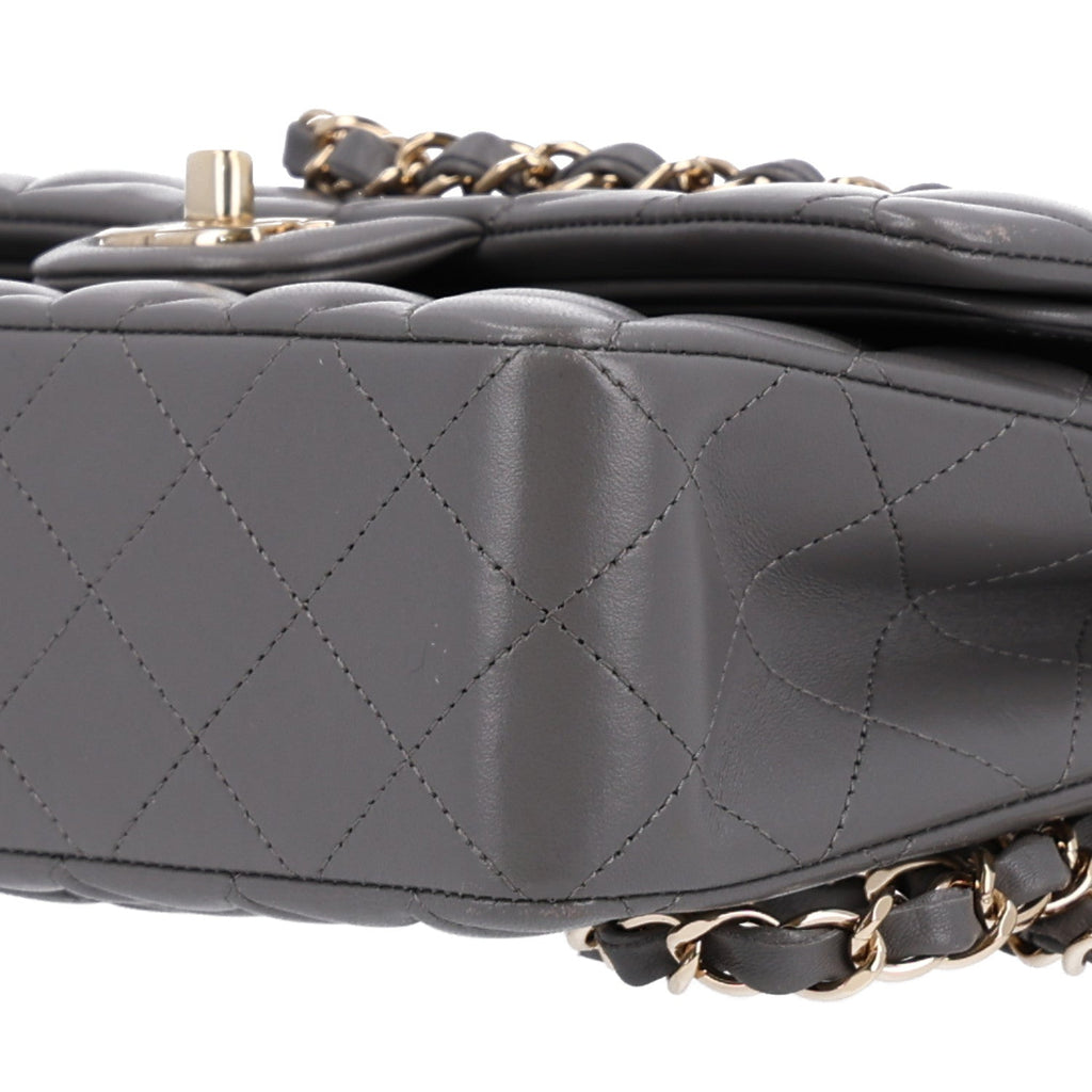 Lambskin Quilted Small Double Flap Grey At My store