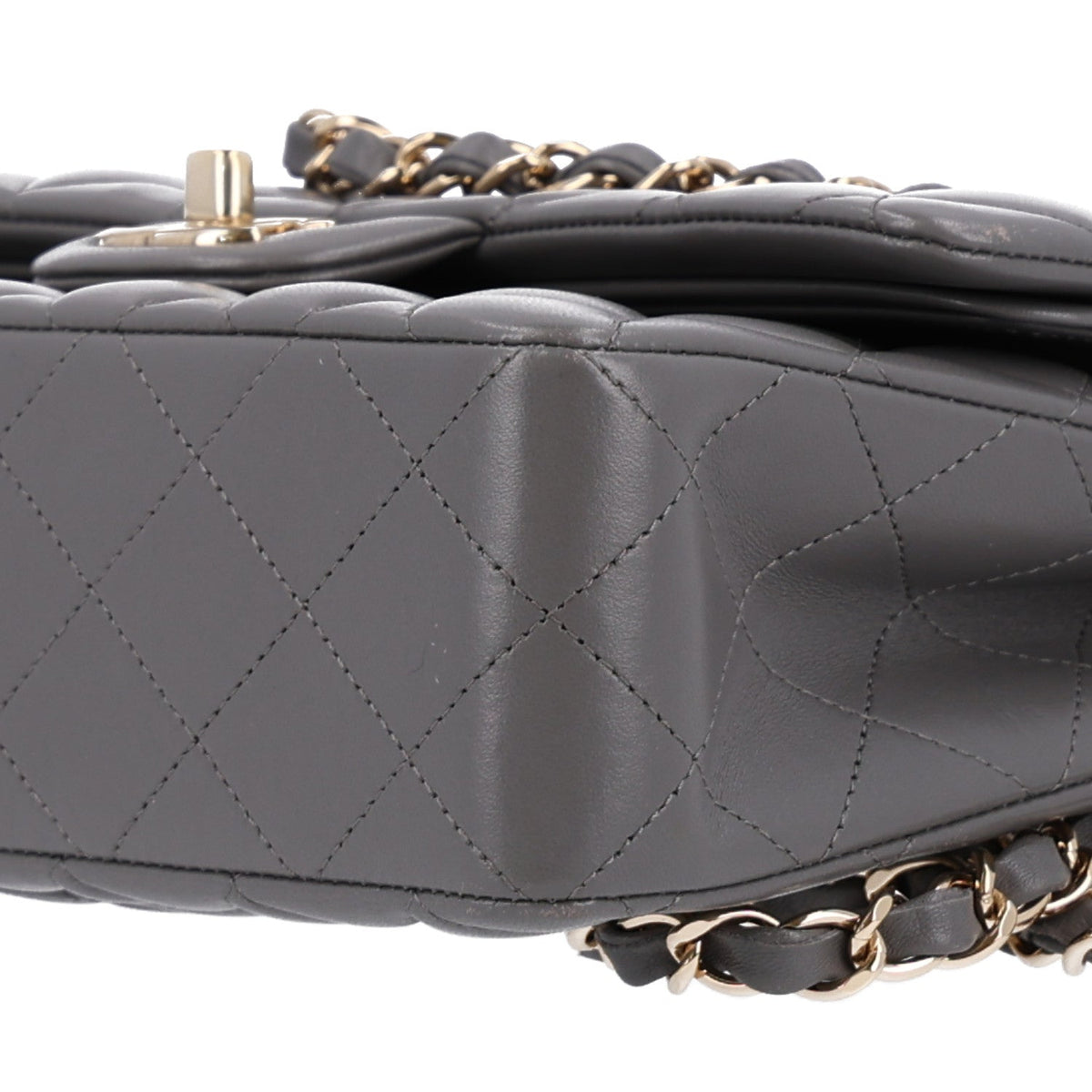 Lambskin Quilted Small Double Flap Grey At My store