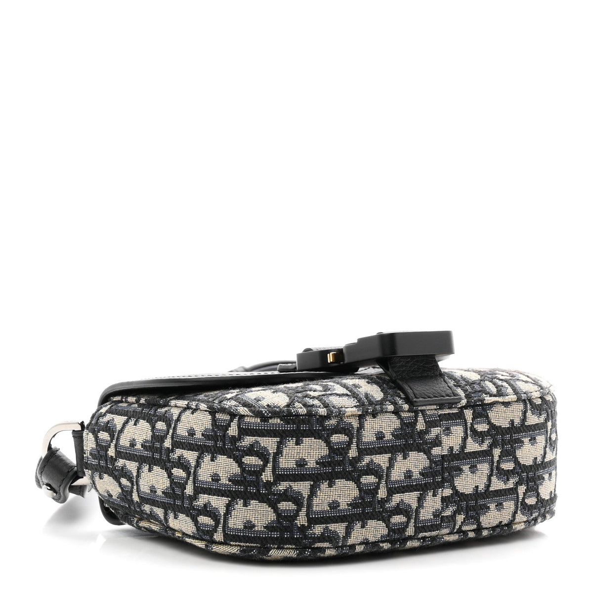 Grained Calfskin Oblique Mini Saddle Messenger Bag With Flap Beige Black AT My store