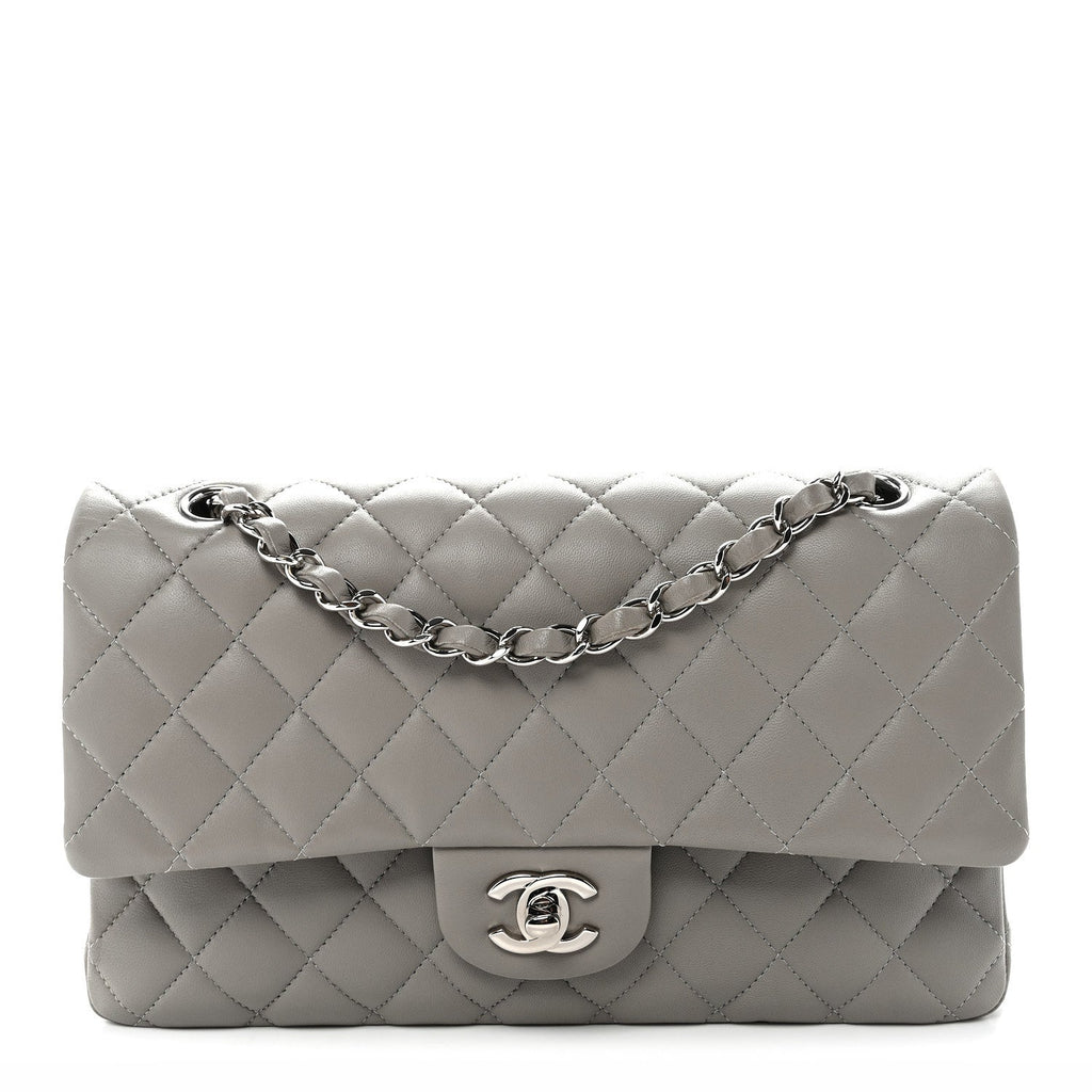 Lambskin Quilted Medium Double Flap Grey At My store