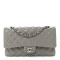 Lambskin Quilted Medium Double Flap Grey At My store