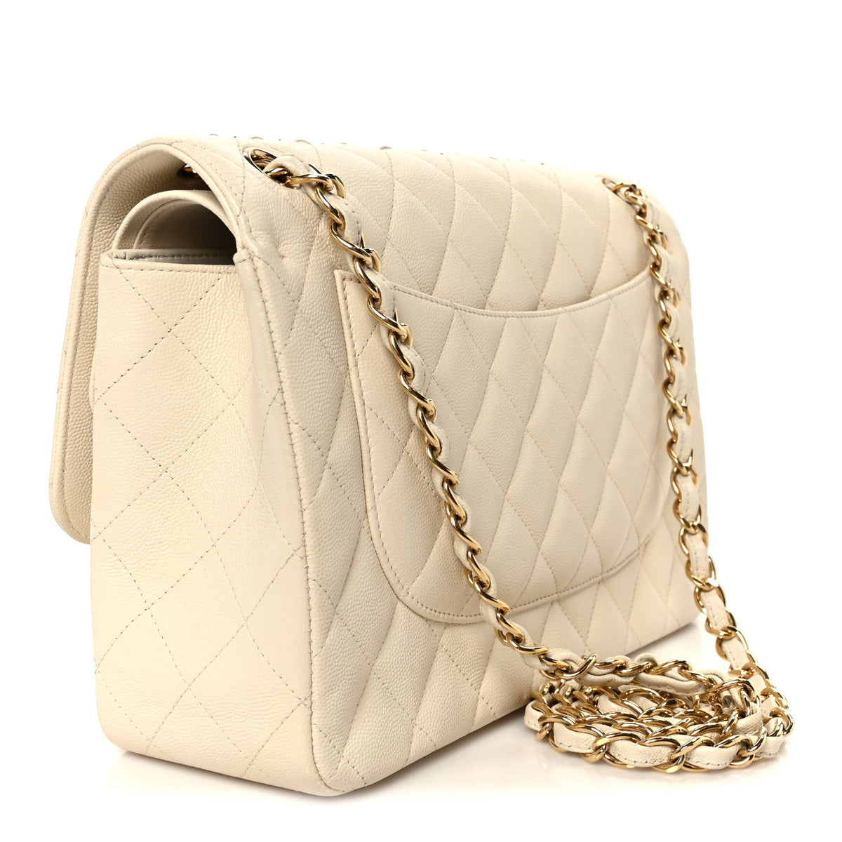 Caviar Quilted Jumbo Double Flap White At My store