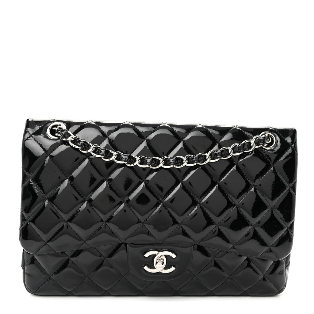 Patent Quilted Jumbo Double Flap Black At My store