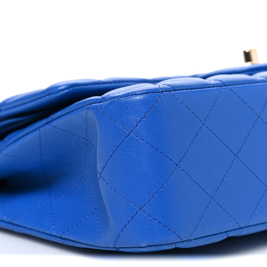 Lambskin Quilted Medium Double Flap Blue At My store