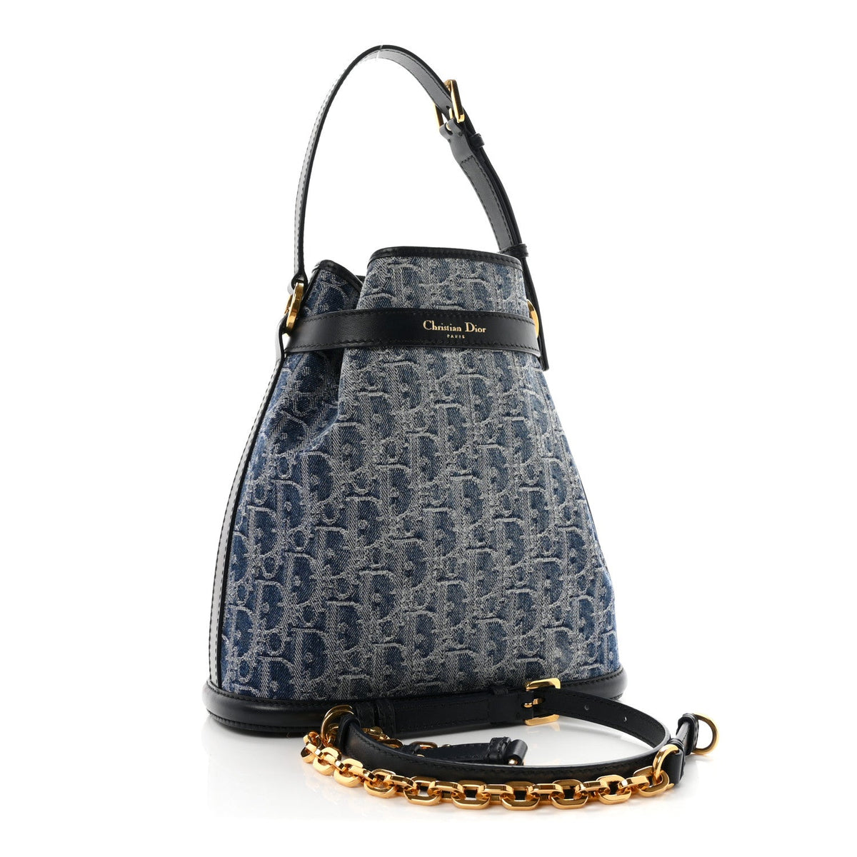 Denim Oblique Jacquard Medium C'est Chain Bucket Bag Denim Blue AT My store