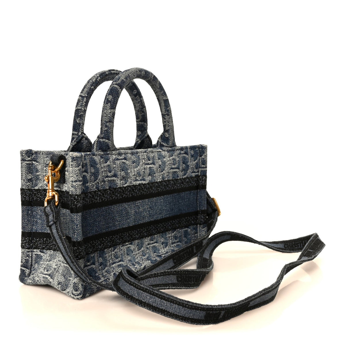 Denim Oblique Mini Book Tote With Strap Blue AT My store