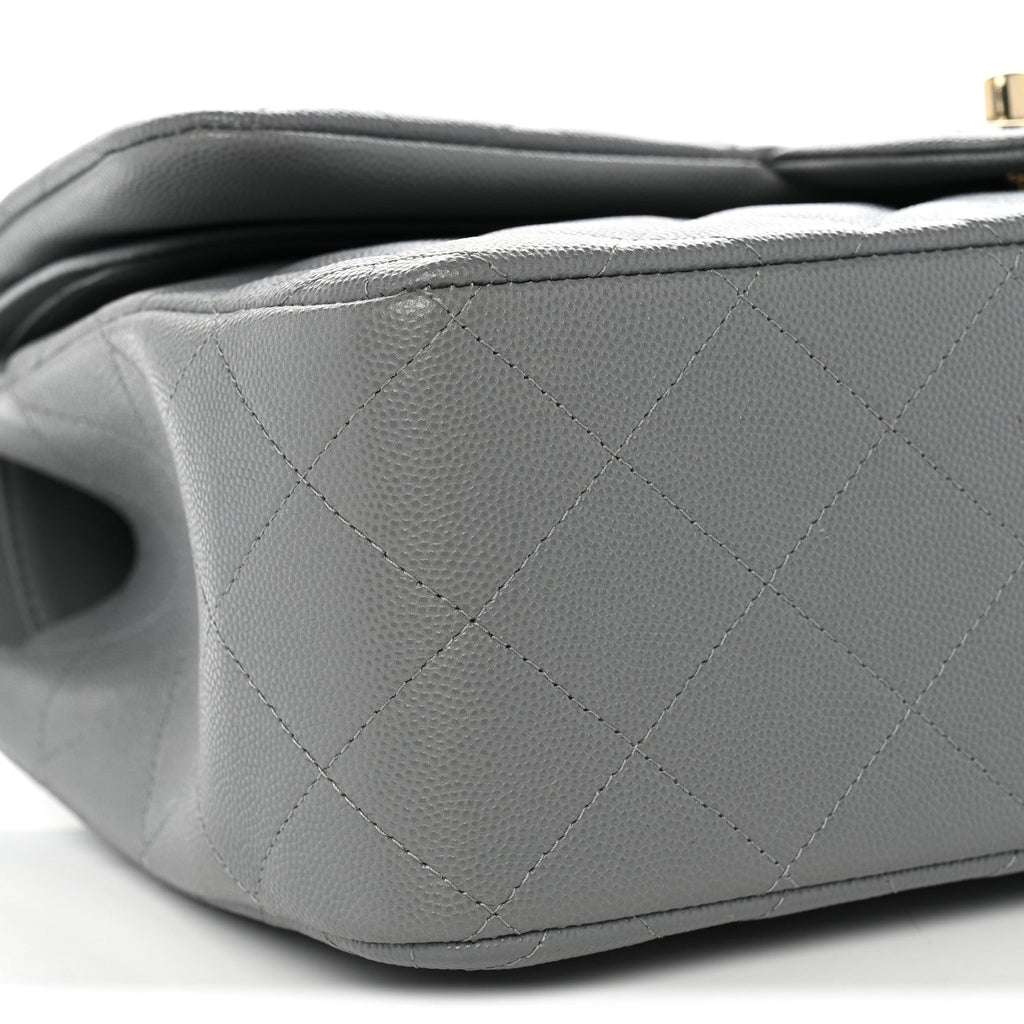 Caviar Quilted Jumbo Double Flap Grey At My store