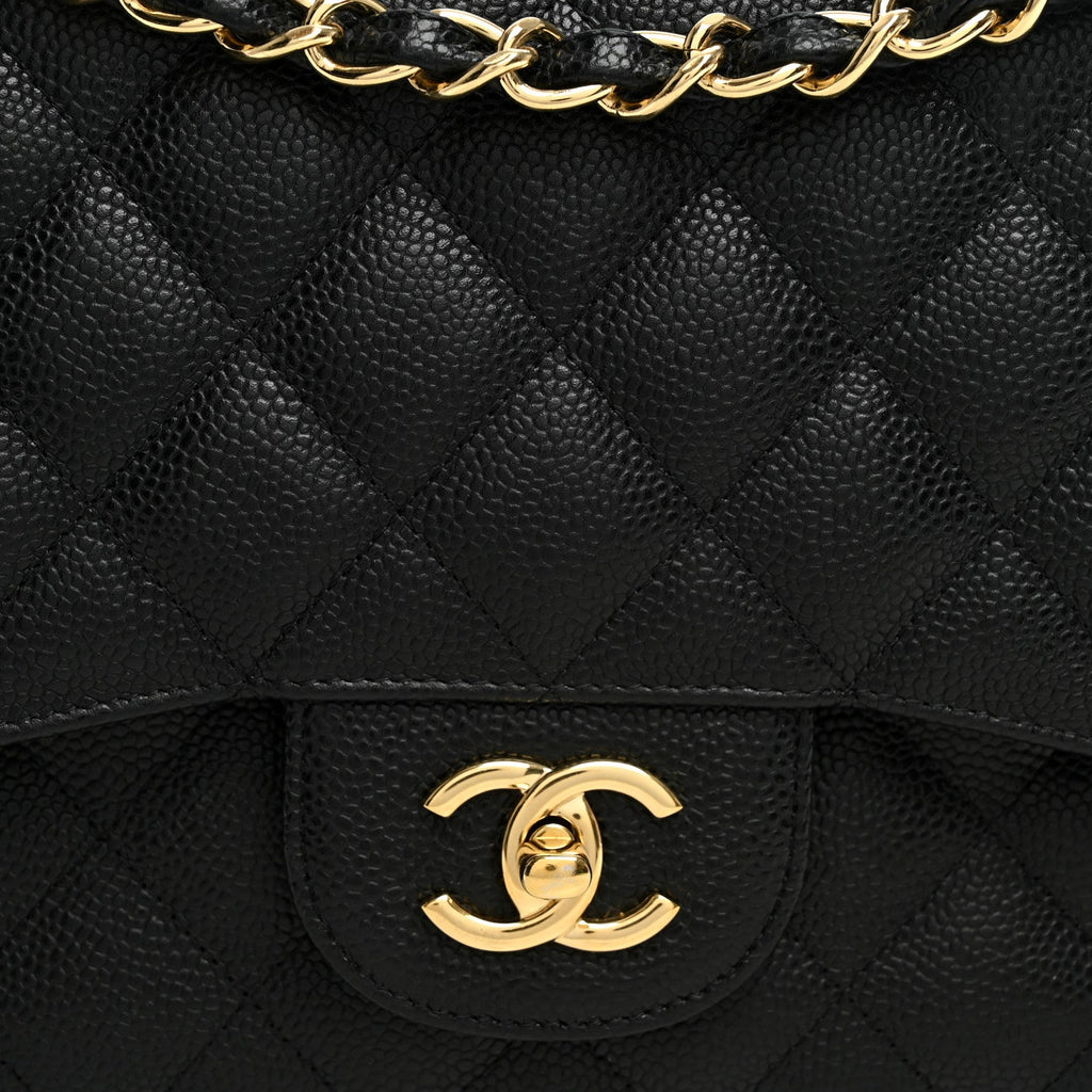Caviar Quilted Jumbo Double Flap Black At My store